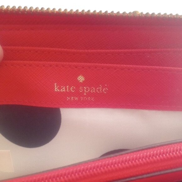 Kate Spade Vibrant Red Wallet - callout black pen on back pictured - Picture 4 of 5